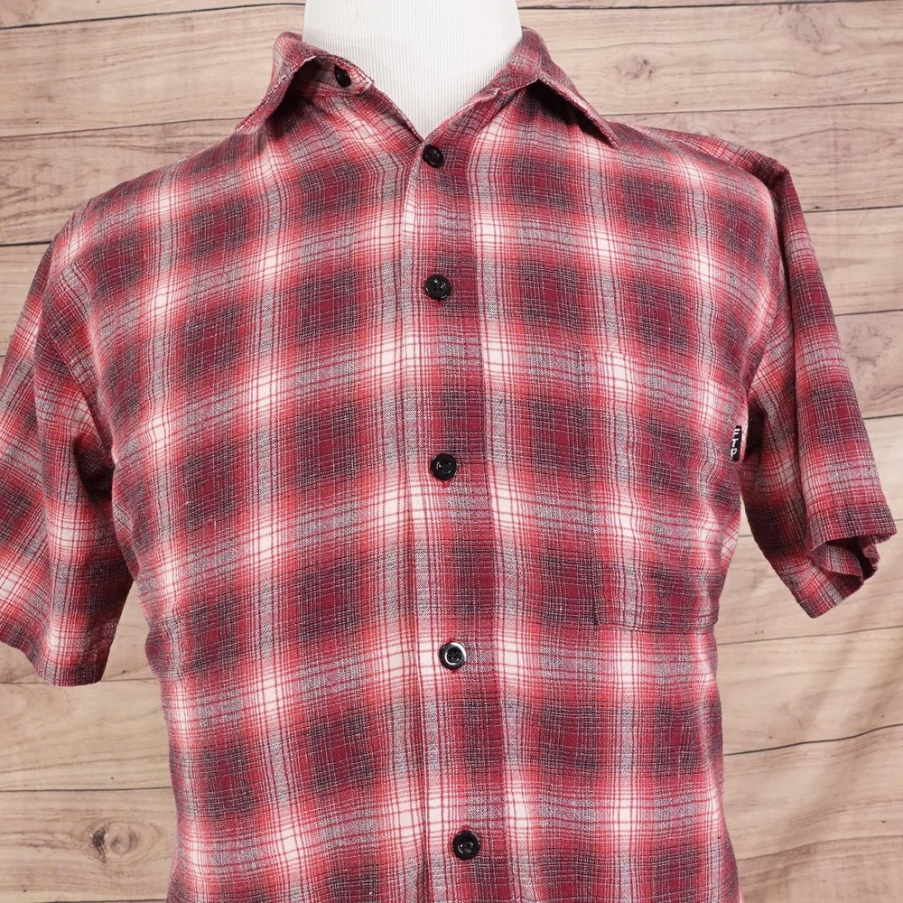FTP Shirt Mens M Red Plaid Short Sleeve Button-Up Regular Fit Streetwear